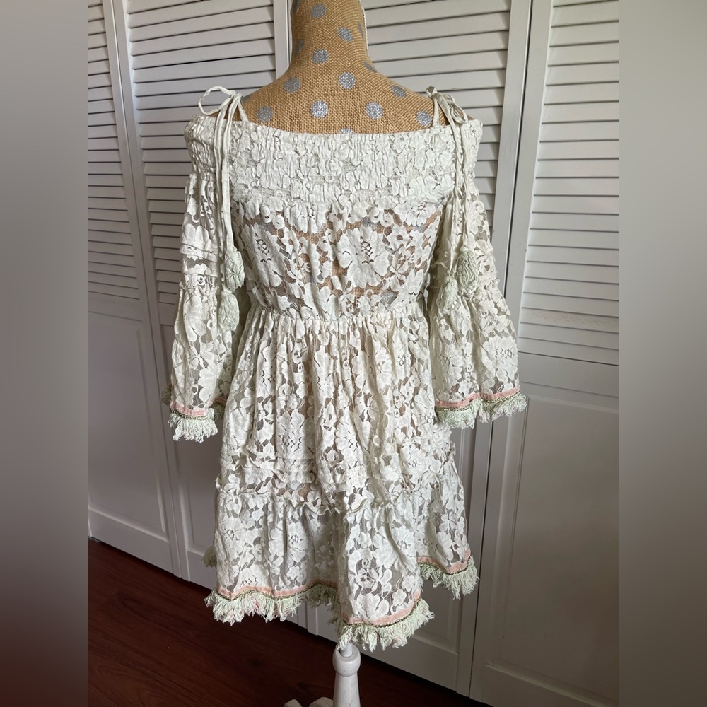 Amazing Antica Sartoria by Giacomo Cinque Lace Sheer Off Shoulder Dress Babydoll - Picture 3 of 8